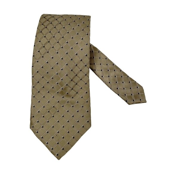 Club Room Mens Beige and Blue Checkered Silk Tie - Picture 8 of 8